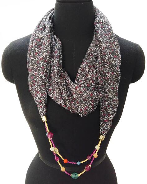 Women Floral Print Scarf with Jewl Price in India