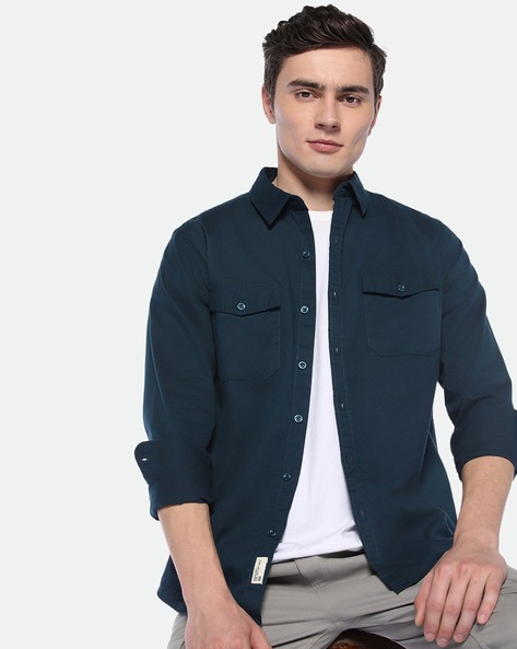 Men Regular Fit Shirt with Flap Pockets