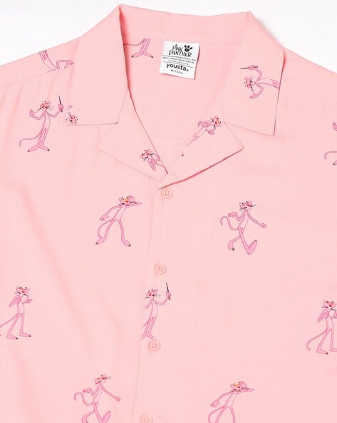 Pink Panthers Shirts Men Pink Panther Print Relaxed Fit Shirt - Main Image