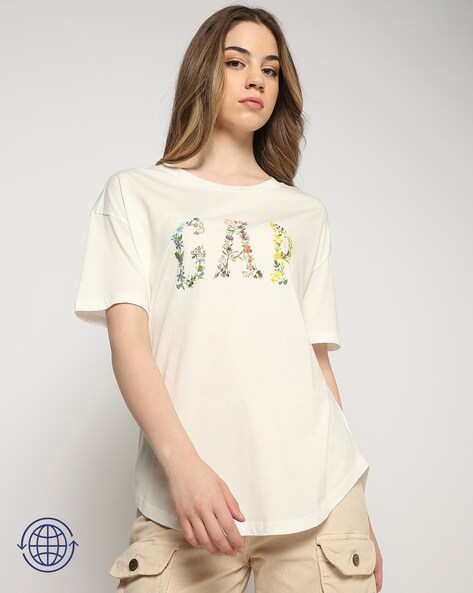 Solid Logo Printed Boyfriend Fit T-Shirt