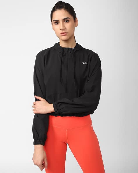 Reebok Regular Fit Hooded Bomber Jacket with Brand Print