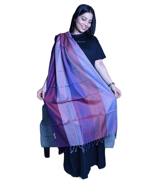 Women Colour-Block Stole with Tassels Price in India