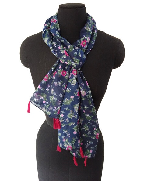Women Floral Printed Stole with Tasselled Border Price in India