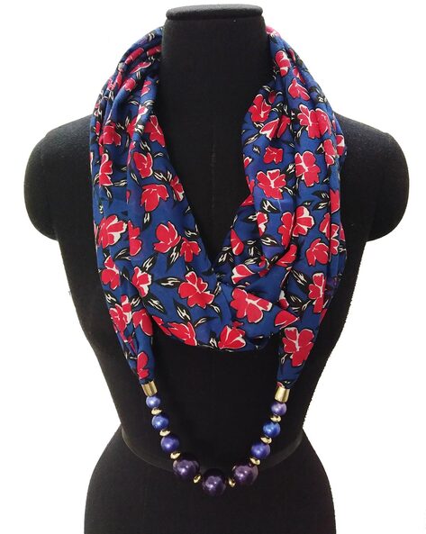 Women Floral Print Scarf with Jewl Price in India