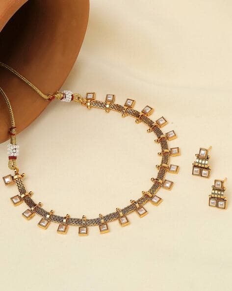 Fabula Women Pearl-Studded Necklace & Earrings Set