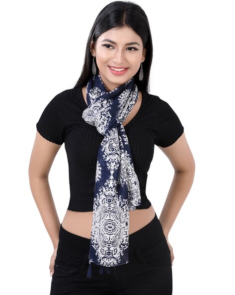 Women Paisley Printed Stole with Tasselled Border Price in India