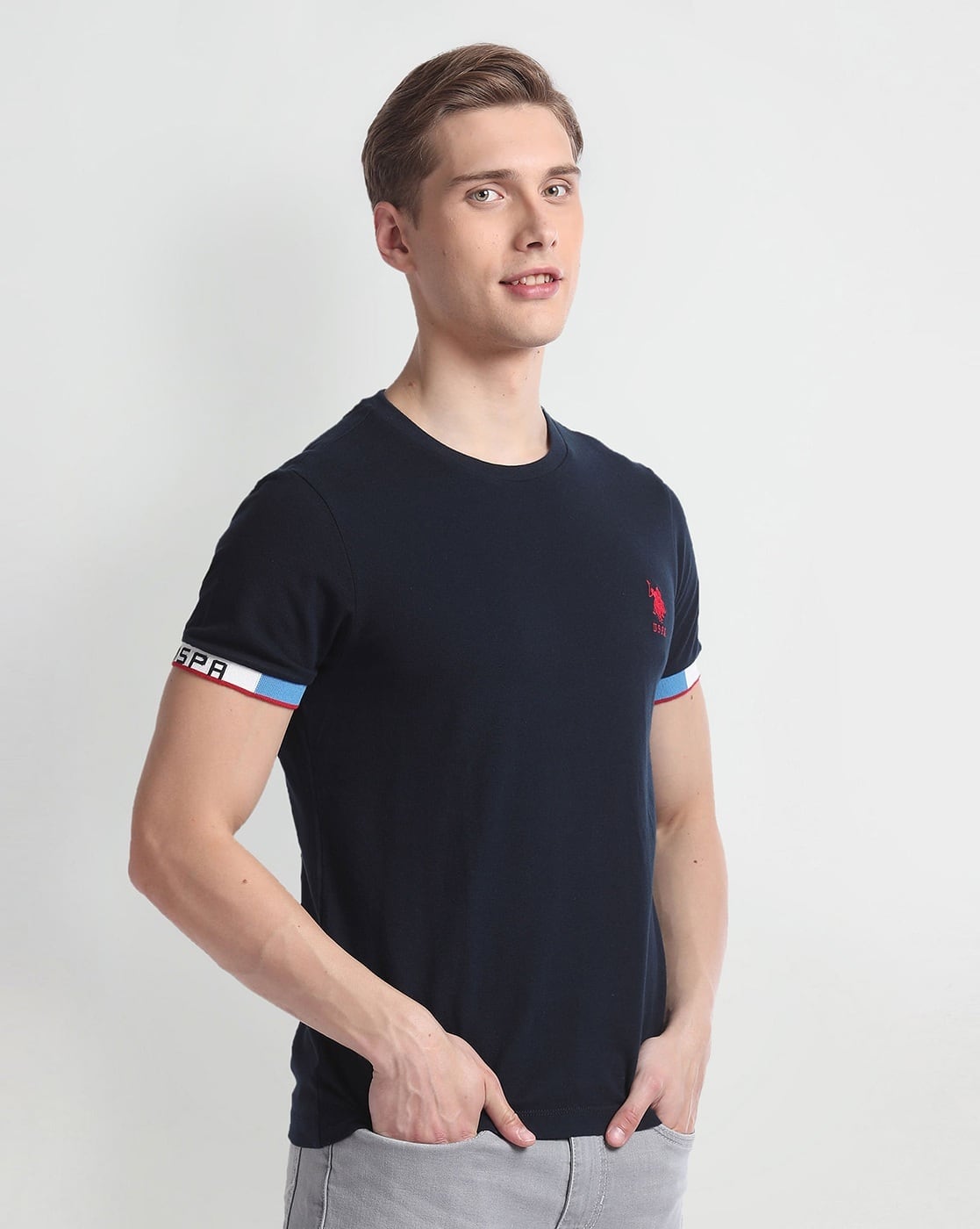 Men Extra Slim Fit Crew-Neck T-Shirt with Brand Taping