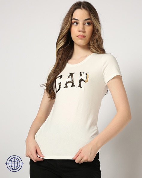 Gap Solid Logo Printed Round-Neck T-Shirt