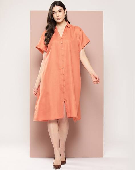 Women Shirt Dress with Short Sleeves