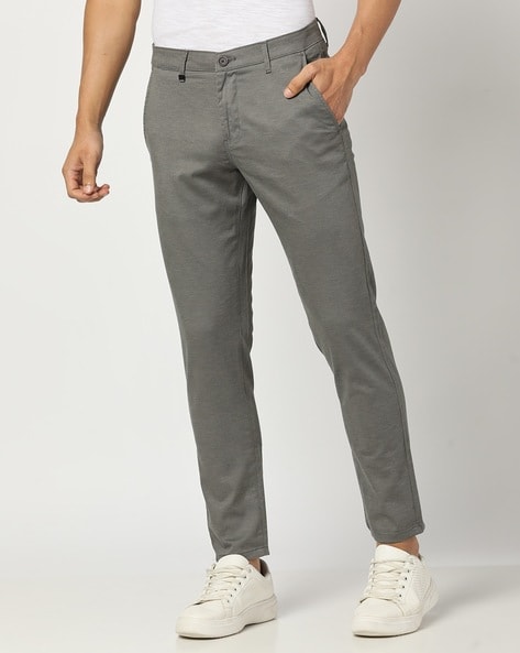 Men Flat-Front Tapered Fit Trousers