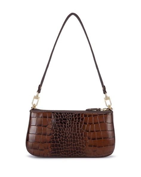 Bonini Womens brown croc embossed leaher purchases handbag