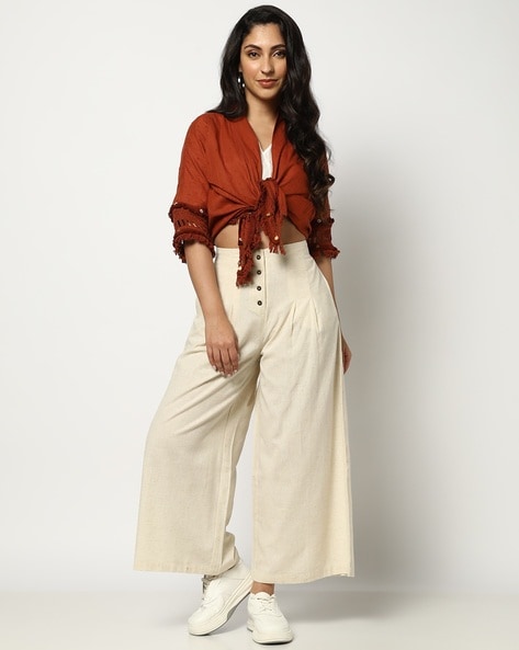 Women Pleat-Front Regular Fit Palazzos Price in India