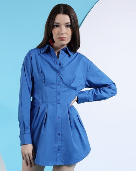 Womens Dresses Cobalt Blue Shirt Dress Style Quotient Women Solid