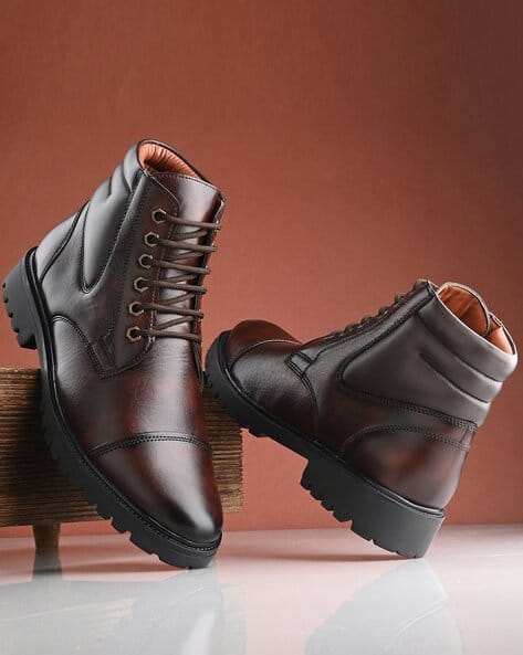 LAYASA Men Round-Toe Lace-Up Boots