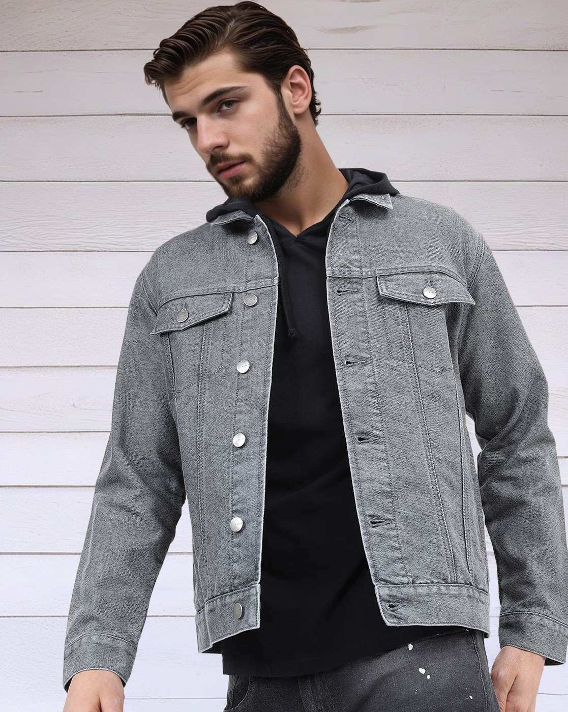 Amazon.com: Men's Denim Jacket Hooded Casual Street Solid Color Lapel  Spring Autumn Top Outerwear Black Asian size M : Clothing, Shoes & Jewelry
