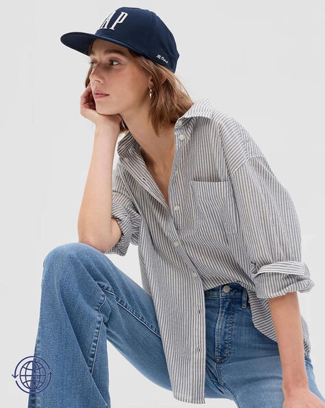 Striped Boyfriend Fit Lurex Shirt