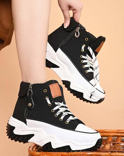 Buy JEEVI Lace-Up Sneakers with Side Zip Online | Ajio.com