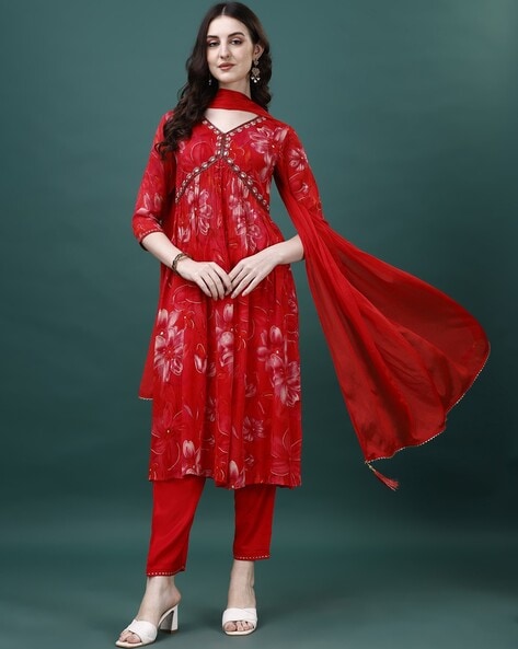 Women Embroidered A-line Kurta Set Price in India