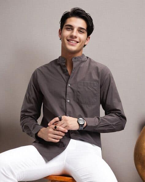 The Indian Garage Co Men Cotton Slim Fit Shirt with Patch Pocket