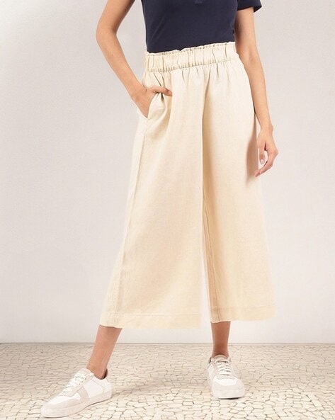 Cropped linen-blend trousers - Light beige - Ladies | H&M