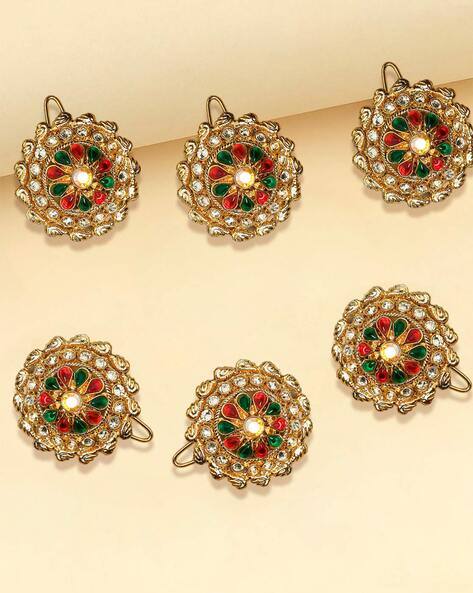 Fabula Women Set of 6 Gold-Plated Stone-Studded Hair Pins