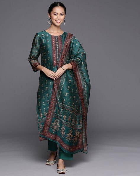 Varanga Women Floral Print Straight Kurta with Pants & Dupatta