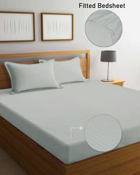 fabinaliv 300 TC Striped Fitted King-Size Bedsheet with Pillow Covers-picture-48