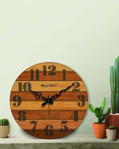 Buy Olive Tree Striped Silent Movement Woode Online | Ajio.com