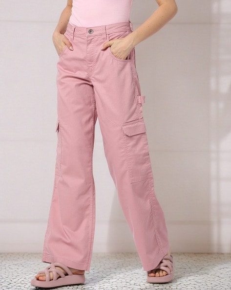 Buy Pink High Rise Cargo Joggers For Women Online in India