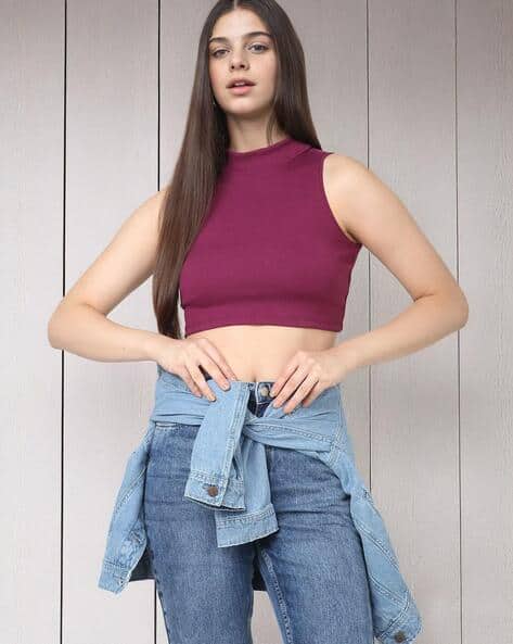 Women Regular Fit Turtleneck Crop Top