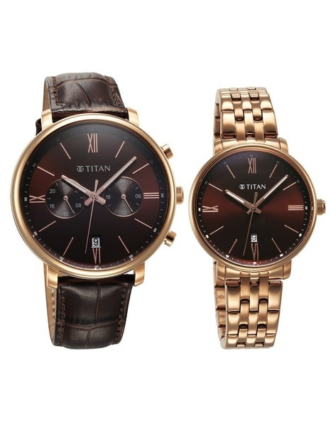 Titan couple watches rose gold sale