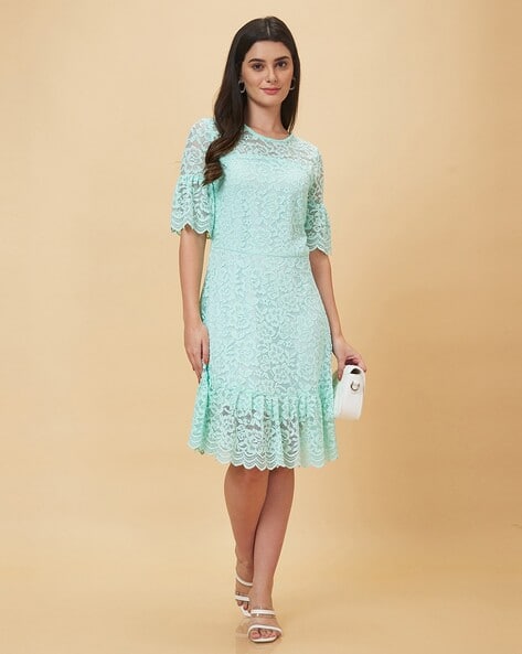 GLOBUS Floral Lace Design Flared Hem A-Line Dress