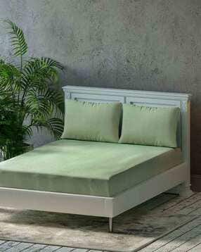 trance home linen 300 TC Cotton Queen-Size Fitted Bedsheet with Pillow Covers-picture-40