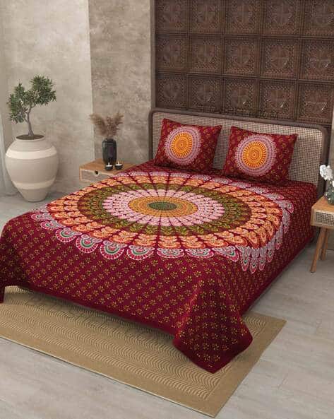 240 TC Floral Print Double Bedsheet with Pillow Covers