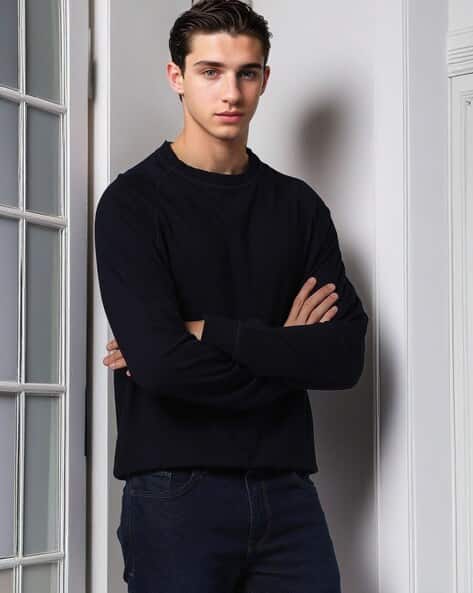 Crew-Neck Pullover with Ribbed Hems