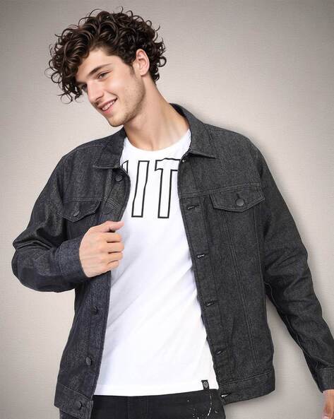 Buy High Star Men Black Solid Denim Jacket - Jackets for Men 8081687 |  Myntra