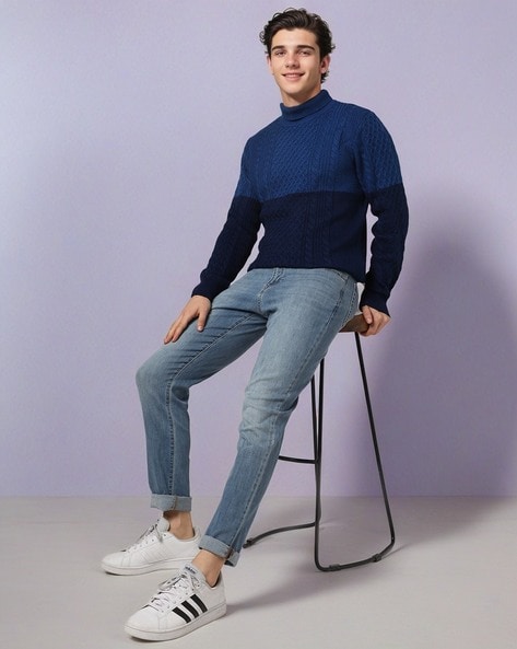 Colourblock Cable-Knitted Sweater