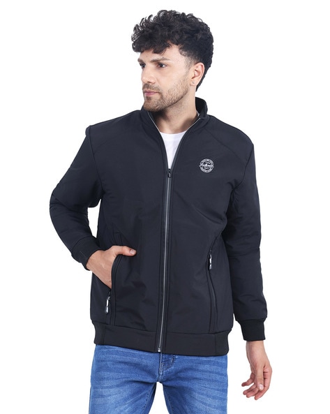 Men Regular Fit Zip-Front Bomber Jacket