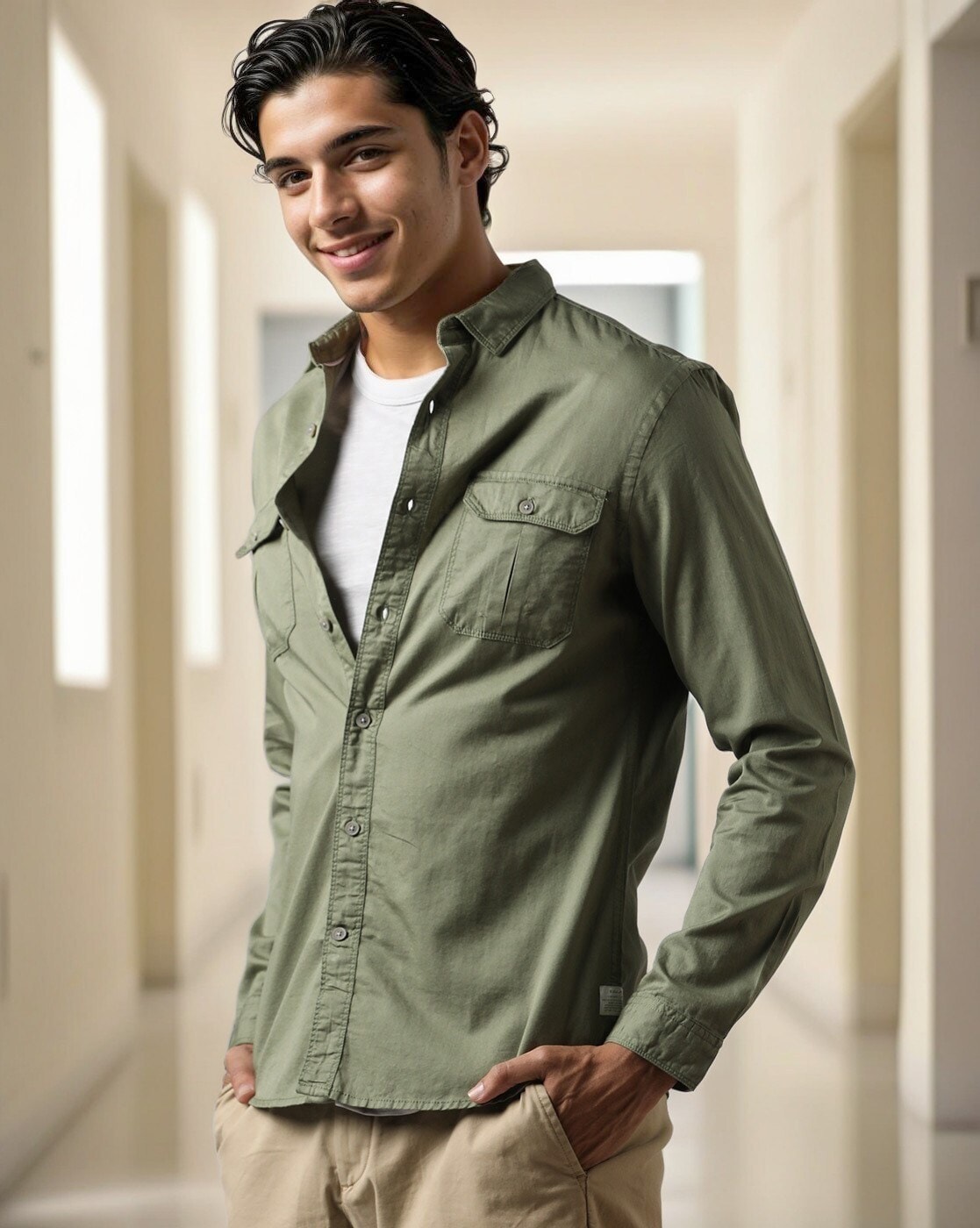 Green shirt with jeans best sale