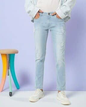 Men Washed Distressed Slim Fit Jeans-image-13