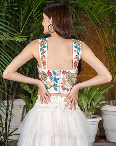 Buy Ranna Gill Embroidered Corset Top, White Color Women