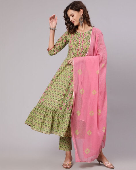 Pink Anarkali Kurti Pant Dupatta Set - Shop online women fashion,  indo-western, ethnic wear, sari, suits, kurtis, watches, gifts.