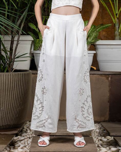 Off white chicken embroidered suit with matching palazzo pant only on kalki