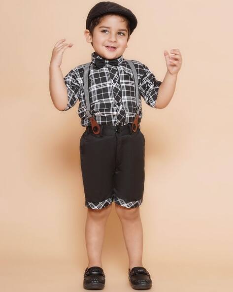 AJ DEZINES Checks Shirt & Shorts Set with Suspender