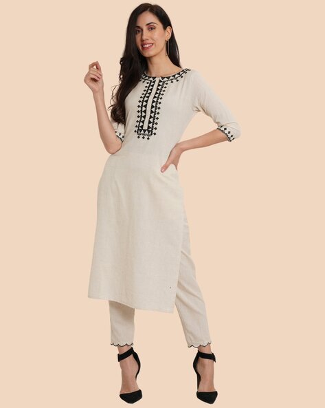 Embroidered Straight Kurta Set Price in India