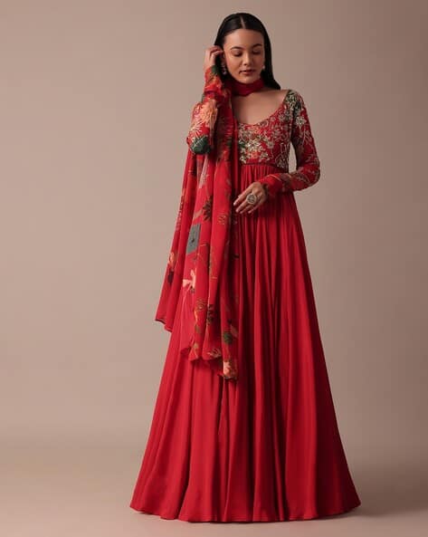 open lace back dress Red Silk Bridal Lehenga With Sequins And Stone Embroidery main image 0