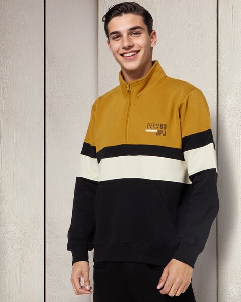 Colourblock Slim Fit Sweatshirt with Kangaroo Pocket