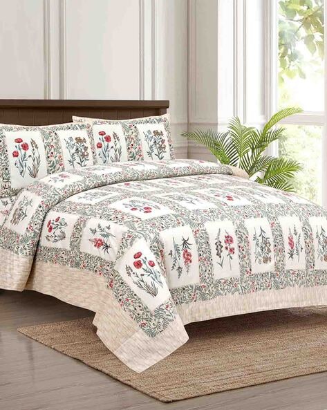 150 GSM Floral Print Double Bedsheet with Pillow Covers