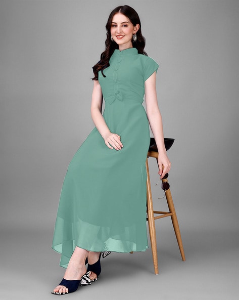 Georgette Sea Green Thread Designer Gown