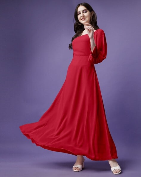 Ethnovog Ready To Wear Red Georgette Embroidered Maxi Dress - Ethnovog -  4068635